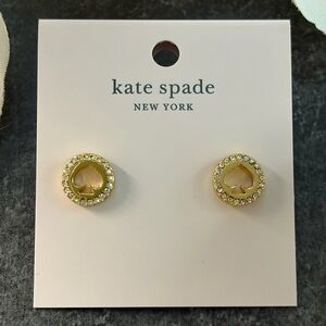 KATE SPADE Gold Pave Halo Spade Studs Earrings Spot The Spade Clear Authentic